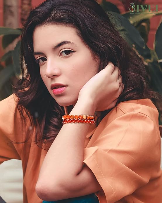 Bivei Natural Gemstone Semi Precious Healing Crystals Handmade Stretchy Round Beads Bracelet, Enhance Positive Energy