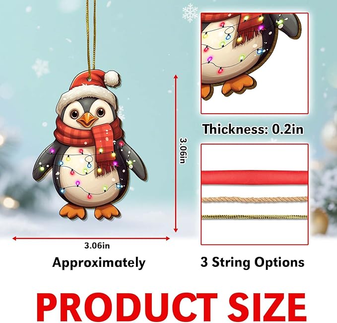 2 Side Printed Cute Penguin Wooden Christmas Ornaments 2025, Keepsake for Women, Men and Friends, Penguin Christmas Tree Ornaments, Christmas Tree Hanging Decorations