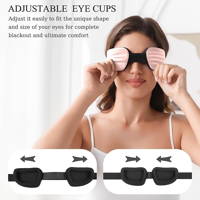 3D Sleep Mask for Side Sleeper Women Men, Eye Mask for Dry Eyes with Adjustable Eye Socket, Sleeping Mask with Cpap 100% Light Blocking for Travel