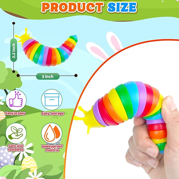 Baby Fidget Slug Sensory Toys Pack 3PCS, Airplane Travel Activities Road Trip Car Toy Autism Autistic for Toddler Kid ASMR Stuff Restaurant Adult ADHD Caterpillar Worm Christmas Stocking Stuffer Gift