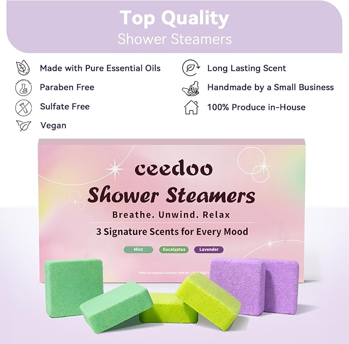 Shower Steamers Aromatherapy 6 Pack Gifts for Women Mom Men, Gifts for Her Stress Relief Home Spa, Birthday Gift Lavender Natural Essential Oil Self Care Relaxation Shower Bombs Teen