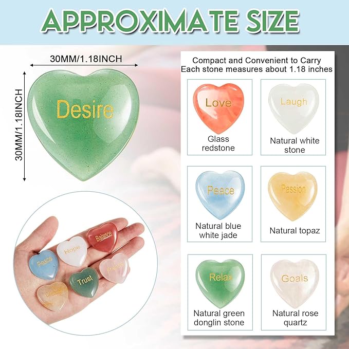 Fabbay 30 Pcs Heart Inspirational Stones, Good Gifts for Encouragement Heart Stones with 30 Different Words, Engraved Worry Rocks Bulk As Meditation Decorations, Party Gifts for Friends (1.2 Inch)