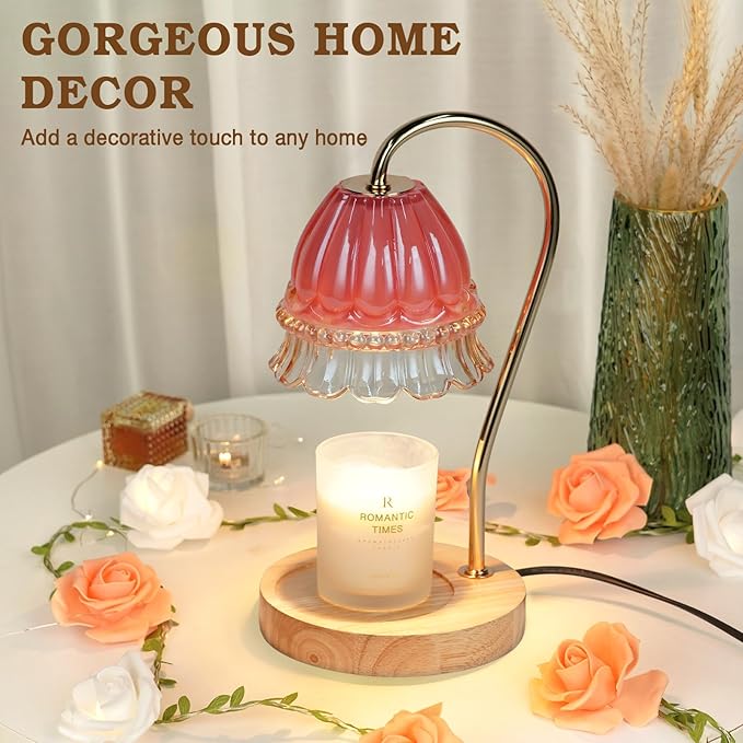 Flower Candle Warmer Lamp with Timer, Wax Warmer, Height Adjustable, Birthday Gifts for Women, Mom, Sister, Candle Lamp Warmer Christmas Gifts, Electric Dimmable Candle Warmer, Vintage Home Decor
