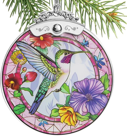 Christmas Tree Ornaments 3 Inch Clear Glass Blanks Round Print Ornament Christmas Hanging Decorative with Silver Ribbon (Bird)