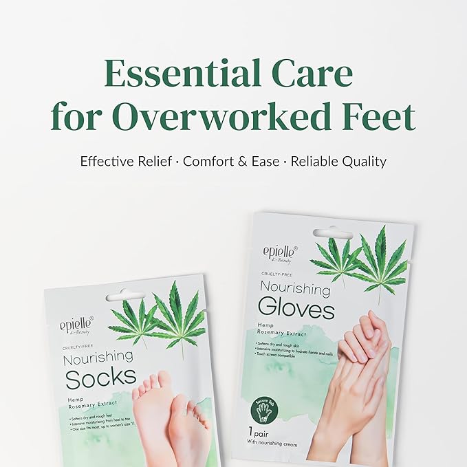 Epielle Nourishing Foot Masks 6 Pairs, Deep Moisturizing Socks for Dry Feet & Cracked Heels, Repair and Nourish with Hemp & Rosemary Extract, Foot Spa & Self Care Gifts for Women, Korean Skin Care