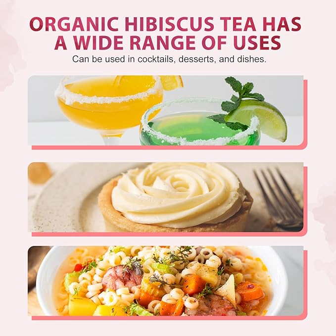 Soeos Organic Hibiscus Flower Herbal Tea, 1lb (16oz), Whole Dried Petals, Bold Tart Flavor, Caffeine-Free & Naturally Refreshing, Perfect for Iced Tea, Hot Infusions, and Floral Blends