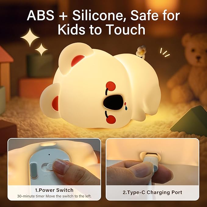 Cute Koala Night Light - Silicone 3-Level Dimmable Nursery Lamp with Timer, Rechargeable Touch Pat Light for Infants & Kids, Safe Breastfeeding Nightlight - Birthday & Baby Gift