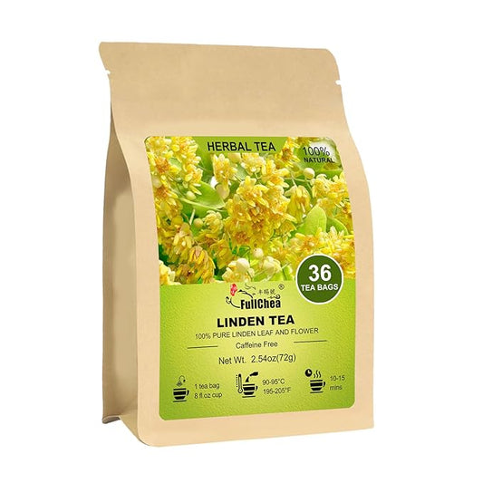 FullChea - Linden Tea, 36 Teabags, Linden Leaf and Flower - Natural Tilo Tea - Non-GMO - Caffeine-free - Support Respiratory & Boost Immune System