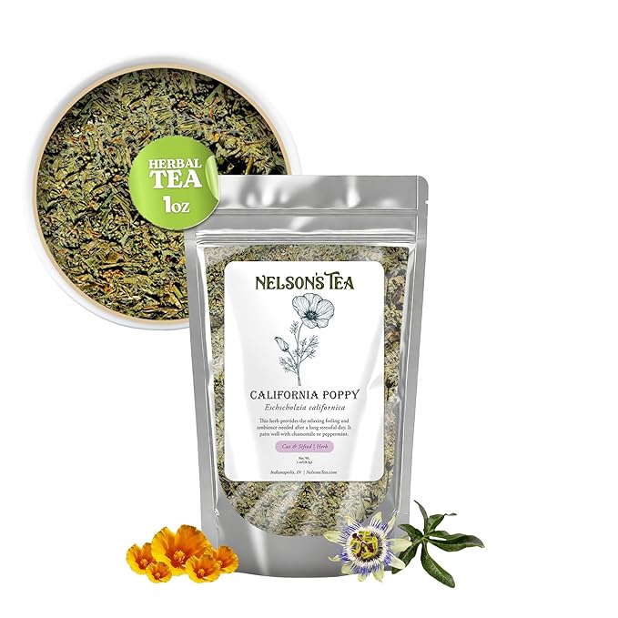 Nelson's Tea - California Poppy - Cut & Sifted - Loose Leaf - Herbal Tea - Pairs Well with Chamomile or Peppermint - 1oz