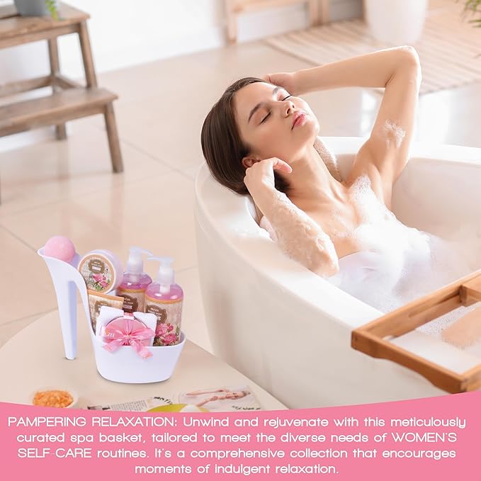 Luxury Spa Gifts for Women – 8 Pc Rose Scented Bath and Body Set with Bubble Bath, Lotion & More – Luxury Self Care Kit for Wife, Mom, Girlfriend, Birthday Gifts for Women by Draizee