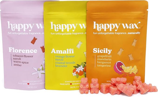Happy Wax Italian Mix Soy Wax Melts - Includes: Sicily, Florence, Amalfi. - Over 150 Hours Burn Time (6 Oz Total)