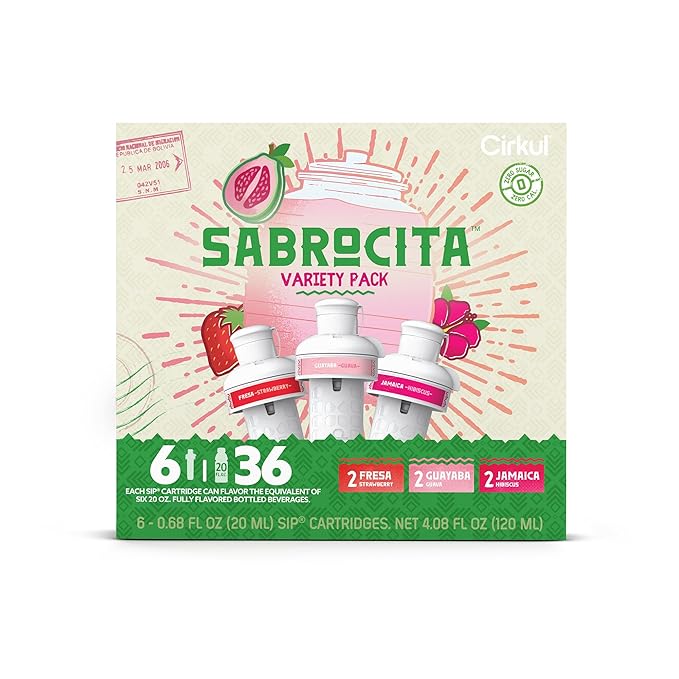 Cirkul Sabrocita Flavor Water Variety Pack, Makes 36 Drinks, No Sugar, Zero Calorie Drink Mix, (2 Strawberry, 2 Guava, 2 Hibiscus)