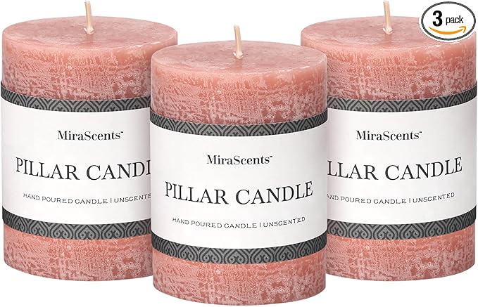 3x4 Inch Reddish Brown Pillar Candles Set of 3 - Unscented Candles, Long Clean Burning, Large Big Candles, Smokeless Dripless Pillar Candles for Dinner Table, Wedding, Home, Bathroom, Rustic Decor