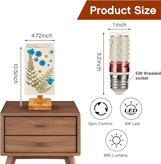 Hortsun Pressed Floral Lamp Bedside Vintage Flower Desk Lamp for Bedroom Living Room, Dorm, Home, Office Decor(1 Pcs,Square Style)