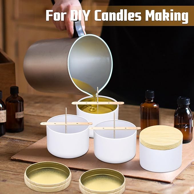 48-Pack Candle Jars, 24pcs 8oz + 24pcs 4oz Candle tins with Metal Wood-Grain Printing Lids, Empty Candle Jars for Making Candles Bulk Candle Containers-White