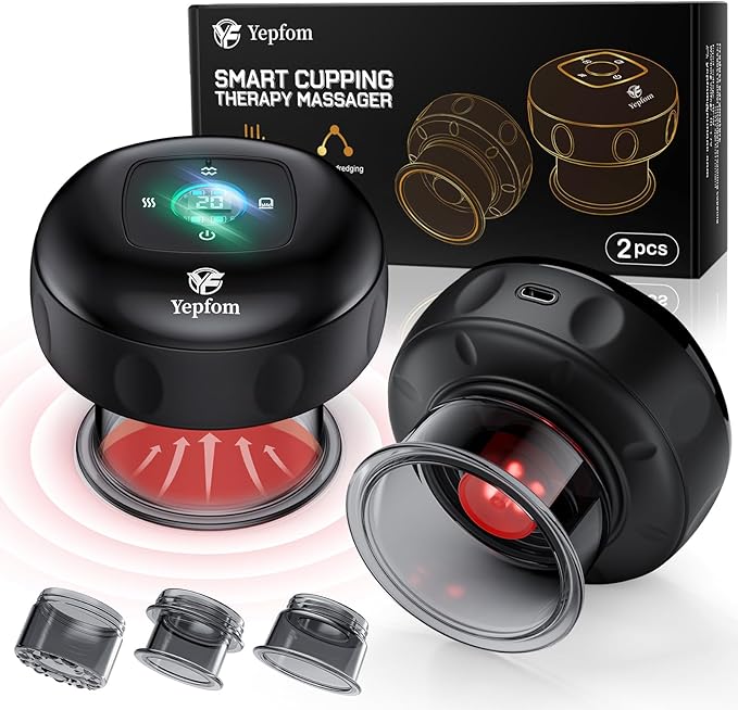 5-in-1 Smart Dynamic Cupping Set, 12 Levels Cupping Kit for Massage Therapy with Red Ligh-t Therapy&Heat Penetrates for Targeted Pain Relief, Knots, Aches, Muscle Soreness - 2Pcs(Black&Black)