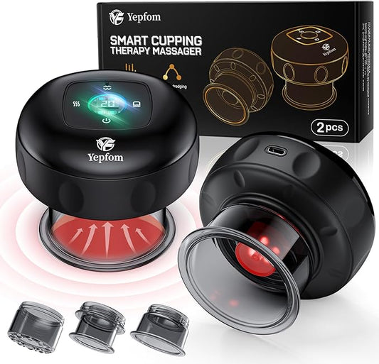 5-in-1 Smart Dynamic Cupping Set, 12 Levels Cupping Kit for Massage Therapy with Red Ligh-t Therapy&Heat Penetrates for Targeted Pain Relief, Knots, Aches, Muscle Soreness - 2Pcs(Black&Black)
