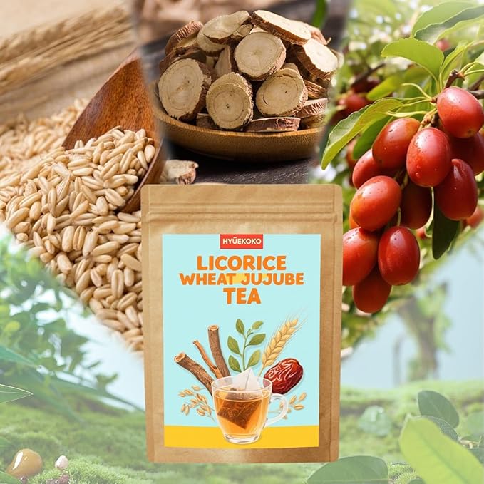 20 Bags Licorice Root Wheat & Jujube Tea, Caffeine-Free Natural Ingredients Chinese Herbal Tea Bags, Support Better Sleep & Relaxation, No Additives Tea for Evening Rituals