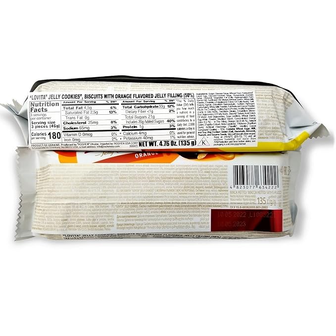 Roshen “Lovita” Jelly Cookies, Biscuits with Orange Flavored Jelly Filling 4.76 oz/135grams, Pack of 2