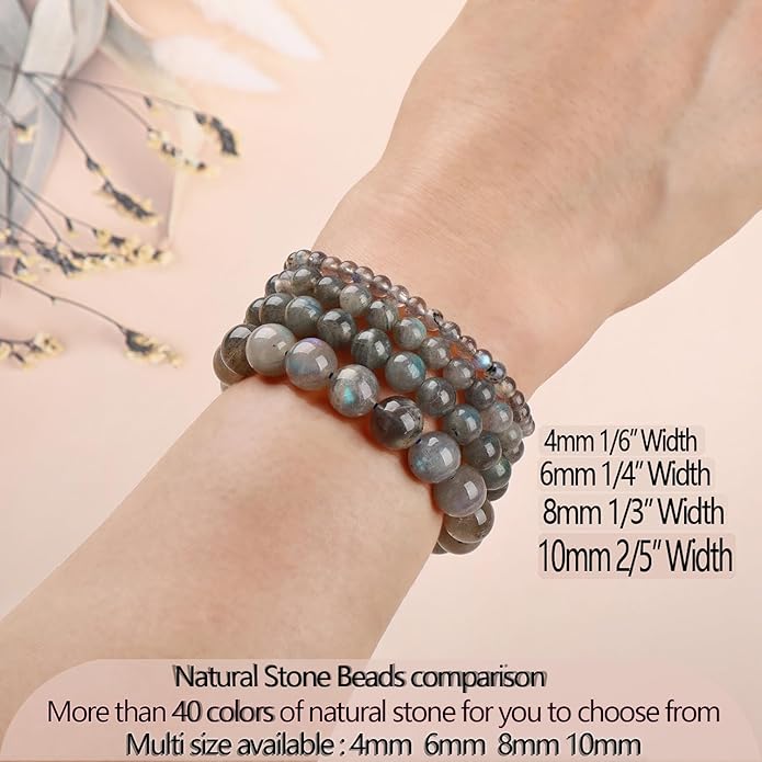 LPBeads Handmade Natural Gemstone Stretch Elastic Bracelet Healing Crystal Round Stone Beads Jewelry Gifts for Women Men