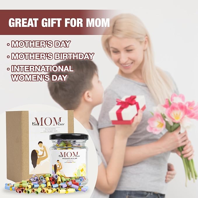 90 Love Notes for Mom in a Jar with NFC Keychain, Mothers Day Gifts, Mothers Day Gifts for Mom, What I Love About Mom, Mom Birthday Gifts, Christmas Gifts for Mom, Mom Gifts from Daughters