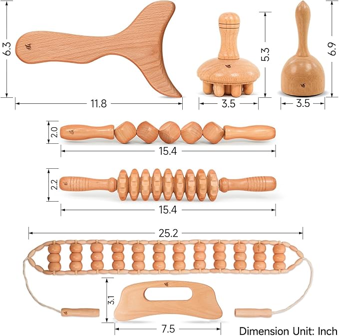 7-in-1 Wood Therapy Massage Kit, Perform Lymphatic Drainage, Relax Your Muscles, Relief Pain for Muscle, Anti-Cellulite