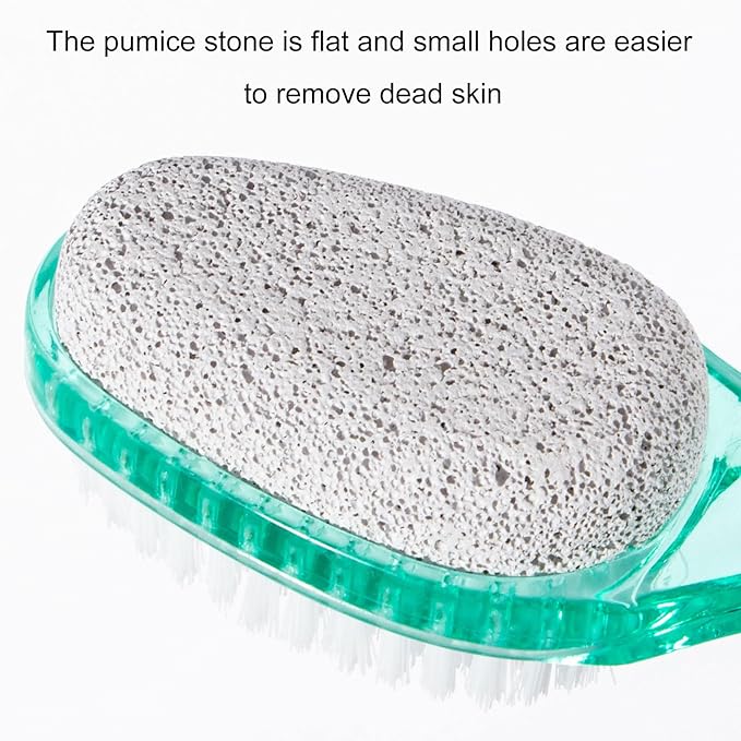 2 Pcs Foot Brush for Shower with Handle 2 in 1, Large Foot Pumice Stone Brush Scrubber Foot File Calluses Remove Suitable for Horniness Foot Spa,Foot Care Smooth Skin (Green&Transparent)