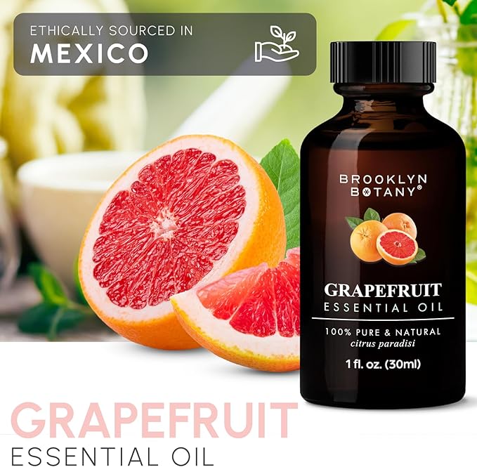Brooklyn Botany Grapefruit Essential Oil - 100% Pure and Natural - Premium Grade Oil with Dropper - for Aromatherapy and Diffuser - 1 Fl Oz