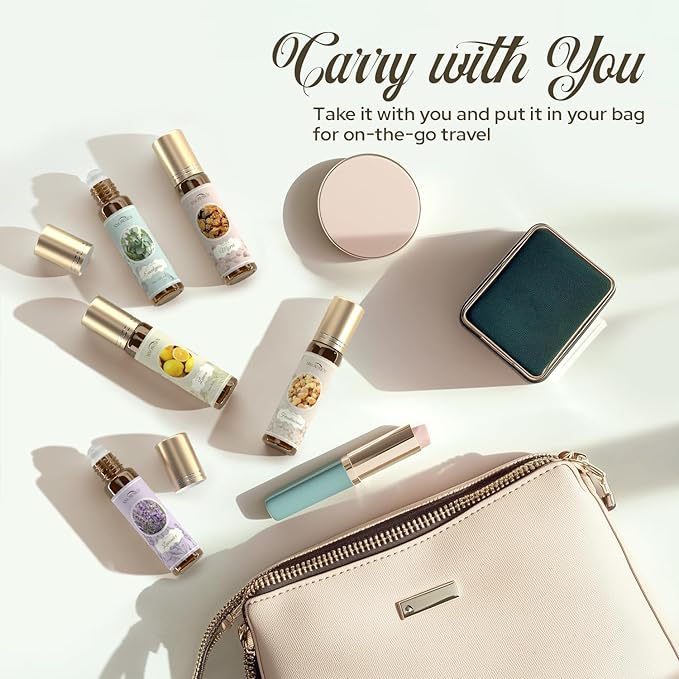 Essential Oils Roll on Set, Aromatherapy Oils with Roller Ball for Skin, Natural Essential Oil Roller Gift Set with Lavender, Peppermint, Frankincense, Eucalyptus, Lemon, Myrrh