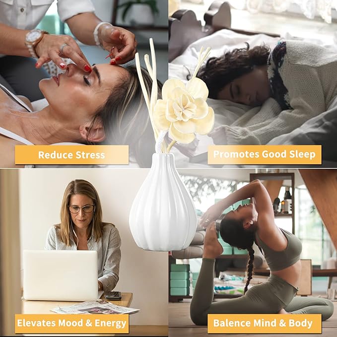 Reed Diffuser Set, Home Fragrance & Decorative Diffuser, Dried Flower Aromatherapy Oil Set, Oil Diffuser Sticks, Ceramic Bottle 5.07 oz(150ml) /1 Pack (Aqua Lily)