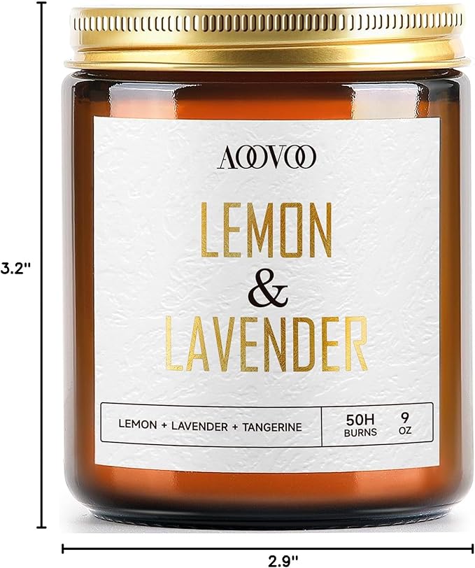 AOOVOO Lemon Lavender Scented Candle - Lavender, Soy Wax, Aromatherapy, 9oz