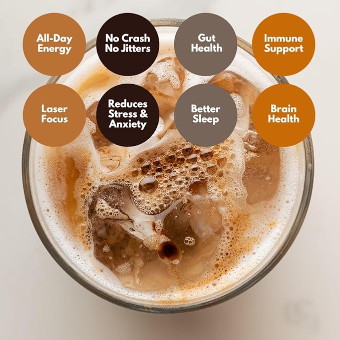 Cuppa Salted Caramel Healthy Mushroom Insant Coffee with Lion's Mane & Ashwagandha for All Day Energy & Focus - No Crash or Jitters - Nootropics for Brain Health, Gut Health, Immunity, Stress, Memory + Mood (30 Servings, Medium Roast)