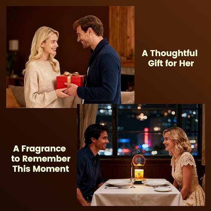 Glocusent Candle Warmer Lamp with 3D Glass Globe, Antique Base, Dimmable Height Adjustable Wax Melter for Scented Jar Candles, 2-8H Auto Timer, Christmas Birthday Gifts for Women, Home Decor Lighting