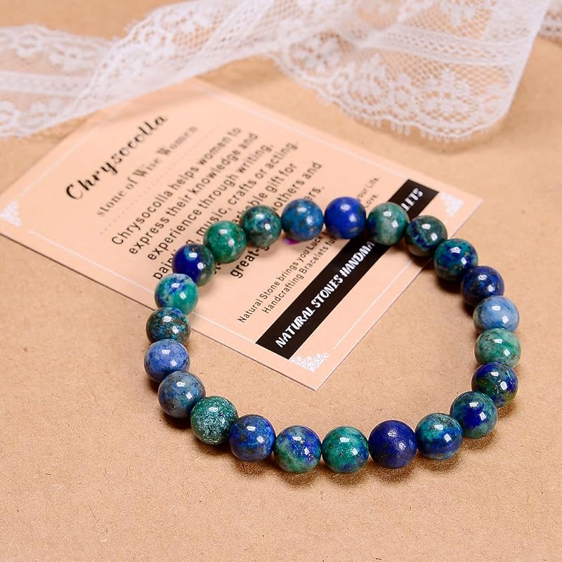 AD Beads Handmade Gemstone Stretch Elastic Bracelet Crystal Healing Reiki Nature's Beauty and Spiritual Essence Unisex (12mm, Chrysocolla (Wise Women))