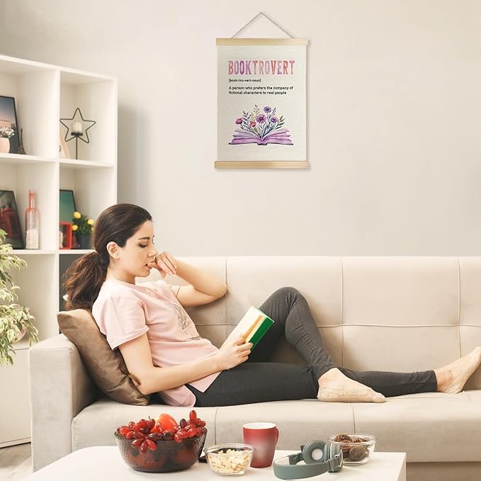 Exqcom Floral Book Lover Reading Wall Decor, Booktrovert Definition Bookish Wall Art Poster, Purple Floral Bookworm Posters for Reading Room Nook Corner Library Classroom, 12x16 Inches