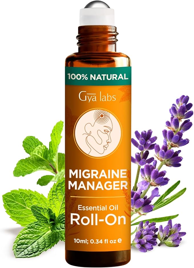 Gya Labs Migraine Manager Essential Oil Roll On - 0.34 Fl Oz - Travel Size Roller for Camping, Skin, Aromatherapy Relief, Convenience