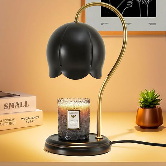Black Gold Flower Candle Warmer Lamp with Timer Dimmable, Office Decor Elegant Bedroom Scented Wax Light, Christmas Birthday Gifts for Women Man, Large Table Candles Burner