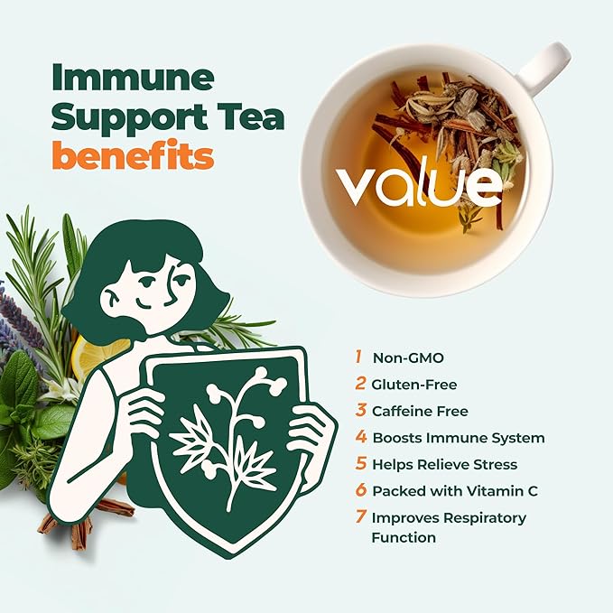 Immunity Booster Decaffeinated Tea Bags, Pure Herbal Immunity Blend - Lemon Balm, Peppermint, Chamomile, Lavender. Immune Support Supplement - 60 Bags by Aprika Life