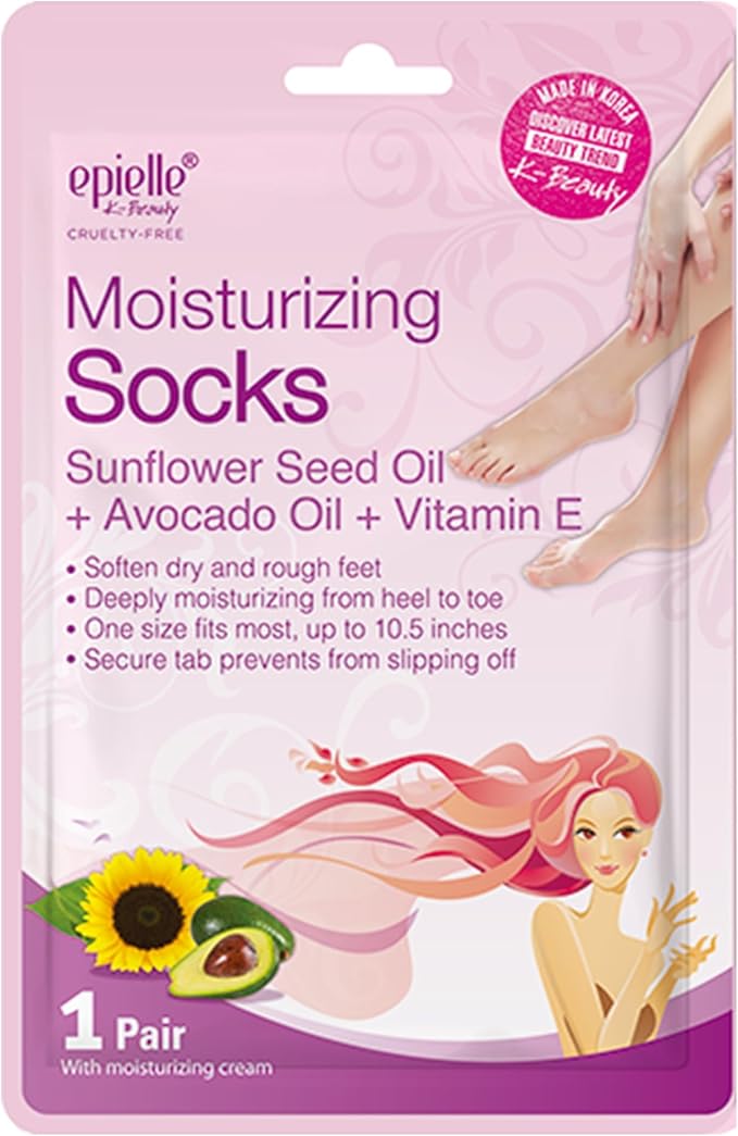 Epielle Moisturizing Foot Masks 6 Pairs, Deep Moisturizing Socks for Dry Feet & Cracked Heels, Relieve and Soften with Sunflower Seed Oil & Avocado Oil, Korean Skin Care, Spa Self Care Gifts for Women