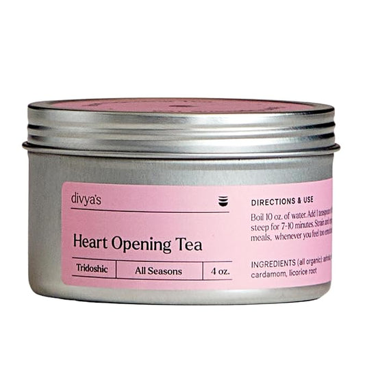 Divya's Heart Opening Tea, Ayurvedic Herbal Tea with Ashoka, Rose Petals, and Cardamom for Balance, Love, and Grief, Caffeine Free, Organic, Non-GMO, Ayurvedic, Loose Leaf Tea