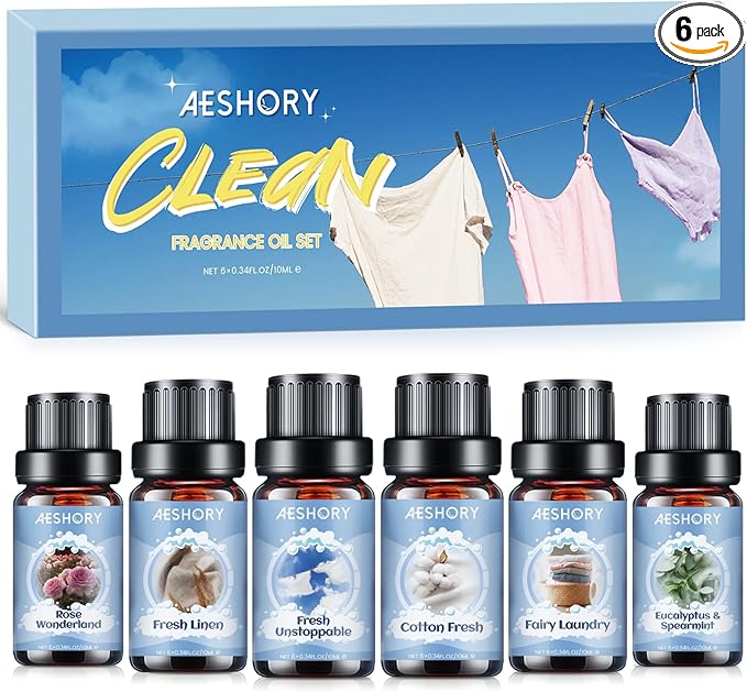 Clean Essential Oils Set - 6 Premium Essential Oils for Diffusers for Home, Candle Making & Soap Making: Eucalyptus Spearmint,Fresh Linen,Rose Wonderland.These Long-Lasting,Skin-Safe Aromatherapy Oils