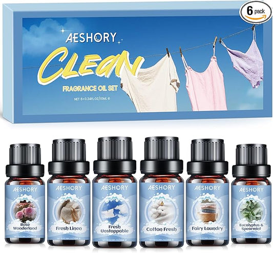 Clean Essential Oils Set - 6 Premium Essential Oils for Diffusers for Home, Candle Making & Soap Making: Eucalyptus Spearmint,Fresh Linen,Rose Wonderland.These Long-Lasting,Skin-Safe Aromatherapy Oils