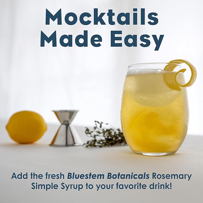 Bluestem Botanicals Organic Rosemary Simple Syrup, 8 oz, Cocktail and Mocktail Mixer for Drinks, Non-Alcoholic