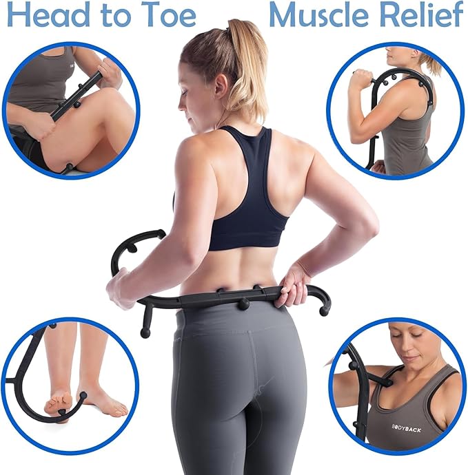 Body Back Buddy Classic USA Made Handheld Massage Cane - Full Body Trigger Point Tool for Deep Tissue Pain Relief - Dual Hooks for Back, Shoulder, Neck - (2.0 Black)
