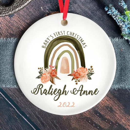 Baby's First Christmas Personalized Rainbow Ornament - Custom Baby Girl