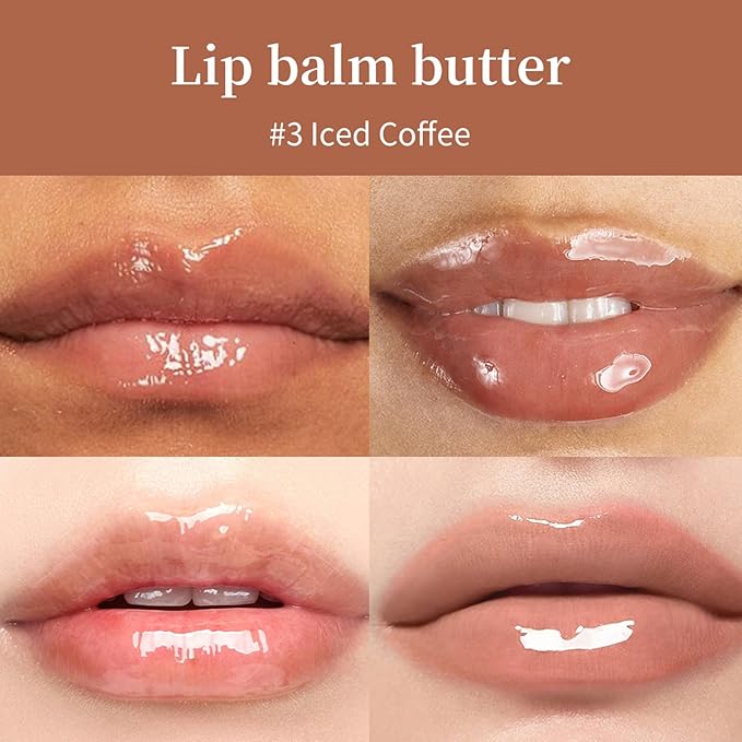 Lip Balm, Lip Butter Balm for Hydration Shine, Mini Neutrals Lip Butter Balm Set Lip Care Prouct, Moisturizing Tinted Lip Balm Gloss Hydrating Lip Oil for Women (#Iced Coffee)