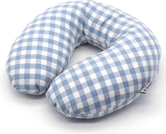 Buckwheat Pillow for Side Sleepers Cervical Neck Cooling Pillows U Shaped Pillow Ergonomic Travel Head Pillow for Sleeping Buckwheat Hulls Filling Removable Cotton Cover (12x12 inch, Blue)