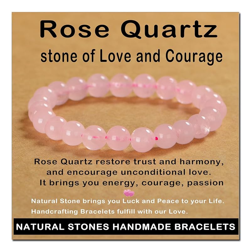 AD Beads Handmade Gemstone Stretch Elastic Bracelet Crystal Healing Reiki Nature's Beauty and Spiritual Essence Unisex (8mm, Rose Quartz)