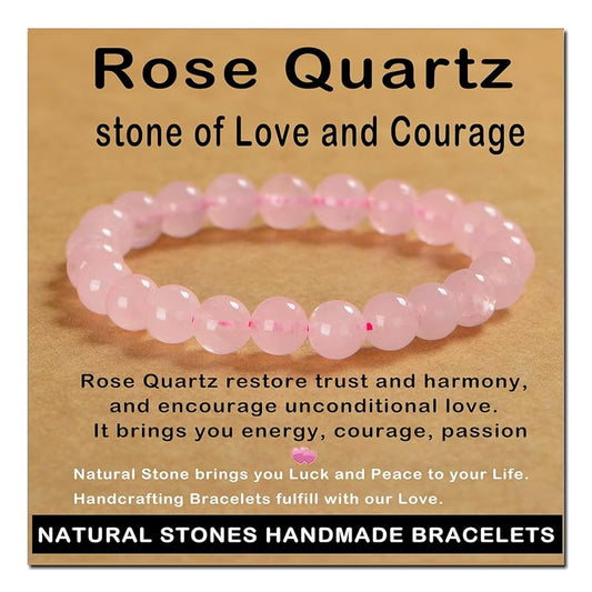 AD Beads Handmade Gemstone Stretch Elastic Bracelet Crystal Healing Reiki Nature's Beauty and Spiritual Essence Unisex (8mm, Rose Quartz)