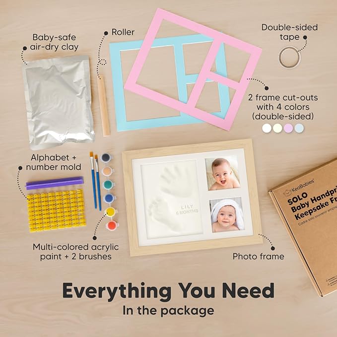 Baby Hand and Footprint Kit - Quick Dry Clay Baby Footprint Kit, Newborn Keepsake, Nursery Picture Frame for Boys, Girls, Personalized Gifts for Shower & Registry, New Mom Gift (Ash Wood)